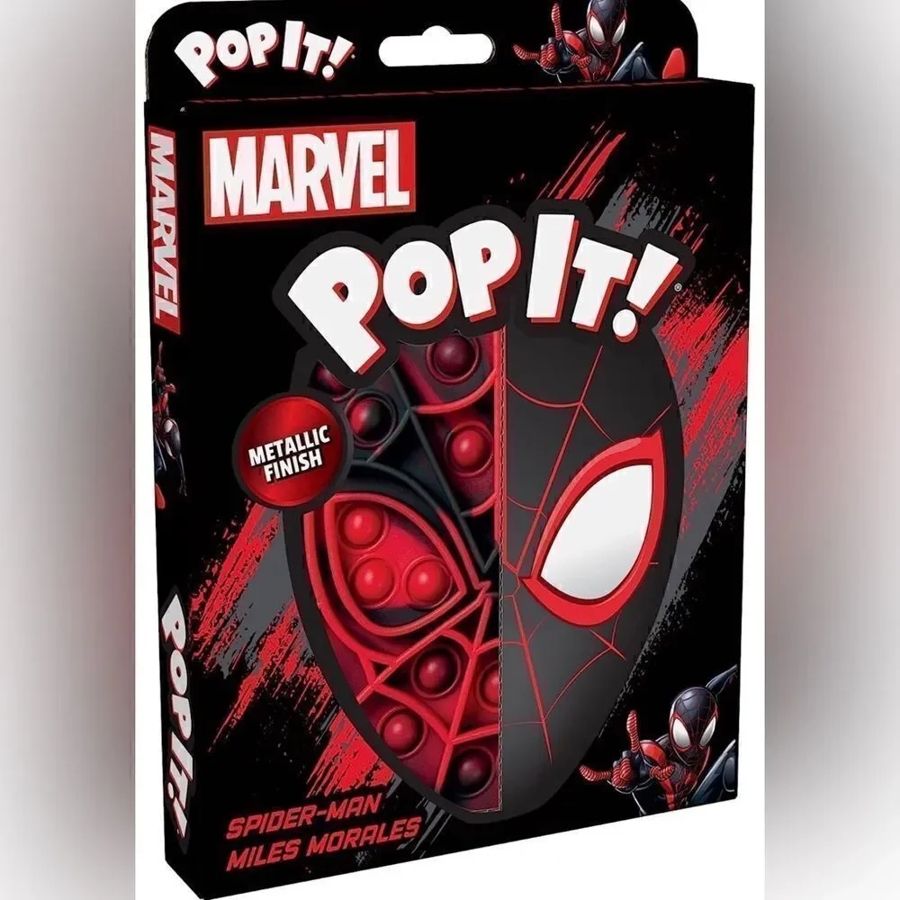 Buffalo Games - Pop It! - Spider-Man Marvel Miles Morales and Iron Man Metallic